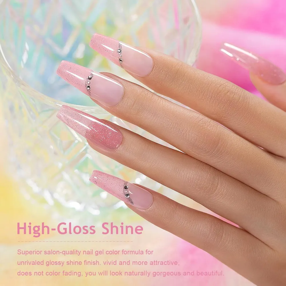 Clear Pink Sparkle Iridato Shimmer Gel Nail Polish 15ml #754