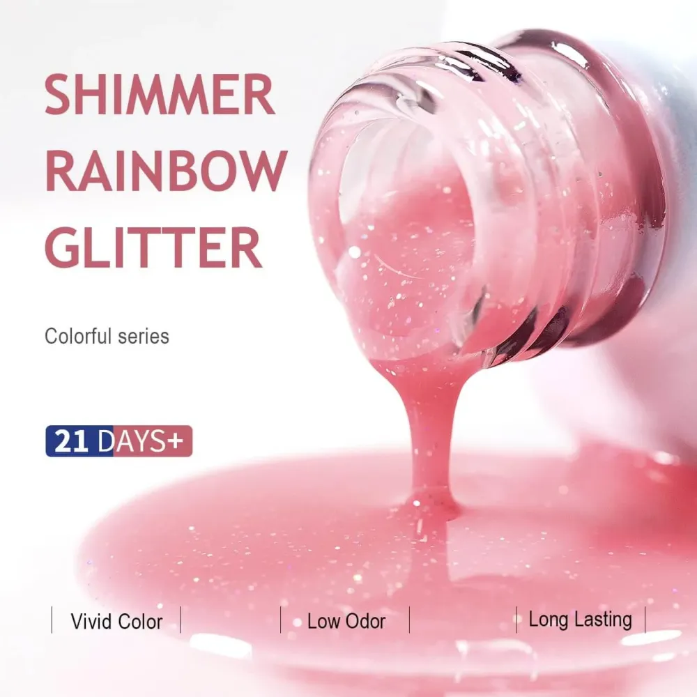 Clear Pink Sparkle Iridato Shimmer Gel Nail Polish 15ml #754