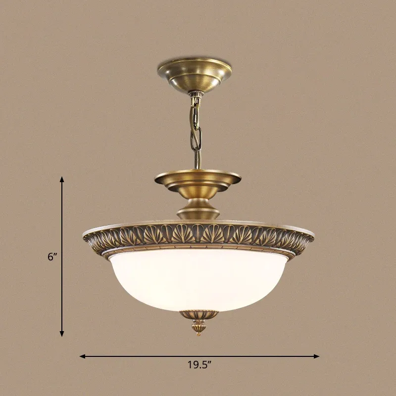 Lampadario sospensione forma di ciotola bronzo Lampadario sospensione per corridoio vetro bianco stile antico