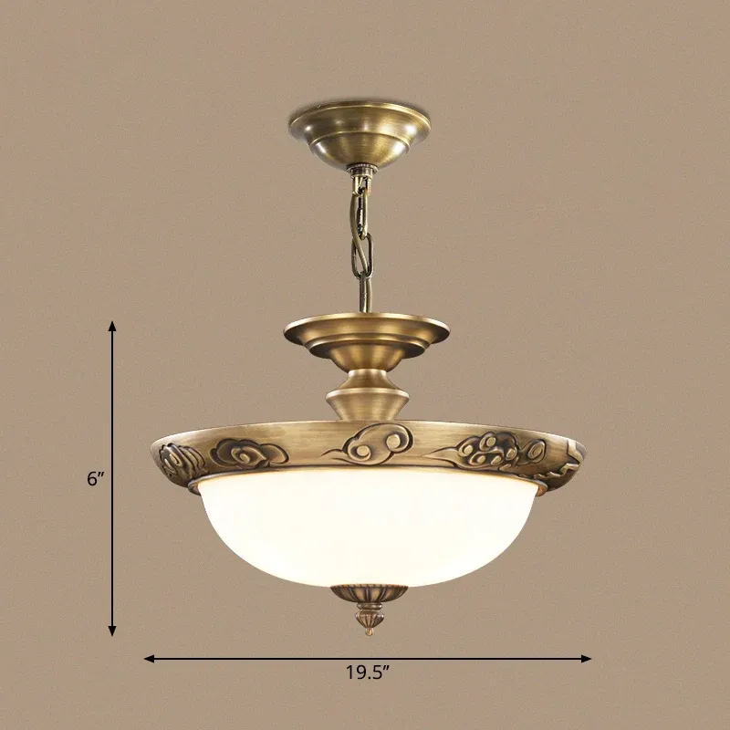 Lampadario sospensione forma di ciotola bronzo Lampadario sospensione per corridoio vetro bianco stile antico