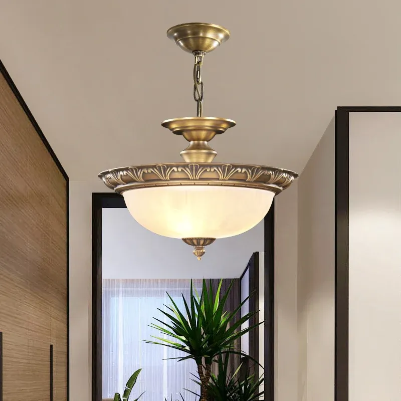 Lampadario sospensione forma di ciotola bronzo Lampadario sospensione per corridoio vetro bianco stile antico