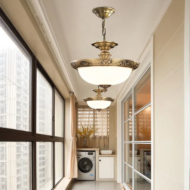 Lampadario sospensione forma di ciotola bronzo Lampadario sospensione per corridoio vetro bianco stile antico