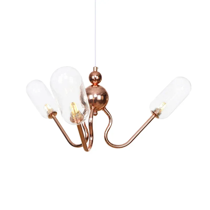 Lampadario sospensione vetro trasparente/ambrato 3 luci, lampada sospensione industriale rame globo/tubolare per sala da p...