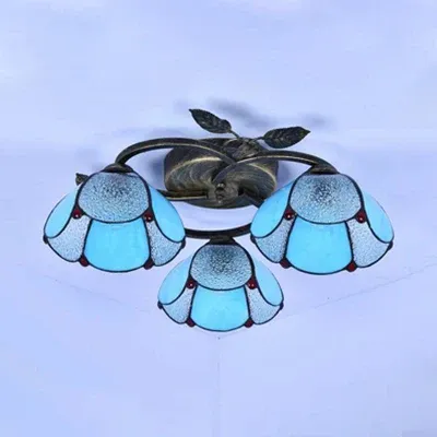 Plafoniera industriale d'epoca forma di ciotola vetro colorato 3 luci da incasso blu/trasparente per camera da letto